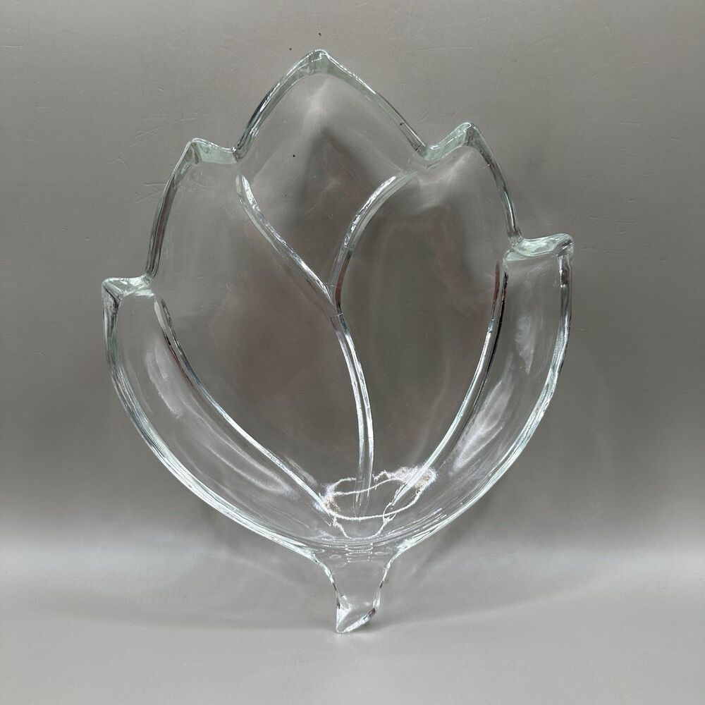 Vintage Clear Glass Leaf Shaped Relish Dish Barware Nut Olive Snack Dish